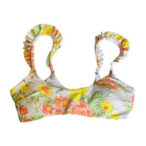 NEW Aerie Floral Ruffle Scoop Bikini Swimsuit Top Size Medium M